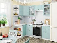 Небольшая угловая кухня в голубом и белом цвете Северск