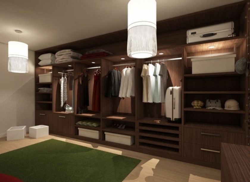 Классическая гардеробная комната из массива с подсветкой Северск
